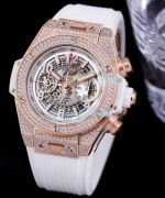 Swiss HUB1242 Hublot Replica Big Bang Watch Diamonds Watch - Skeleton Dial White Rubber Band